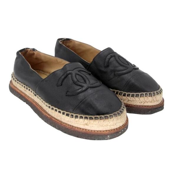 Chanel Espadrille 38 Lambskin Leather Rubber Platform Cc Flats CC-0707N-0012 - Picture 5 of 10